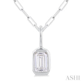 1/5 Ctw Emerald Cut Bezel Set Diamond Fashion Pendant With Paperclip Chain in 10K White Gold